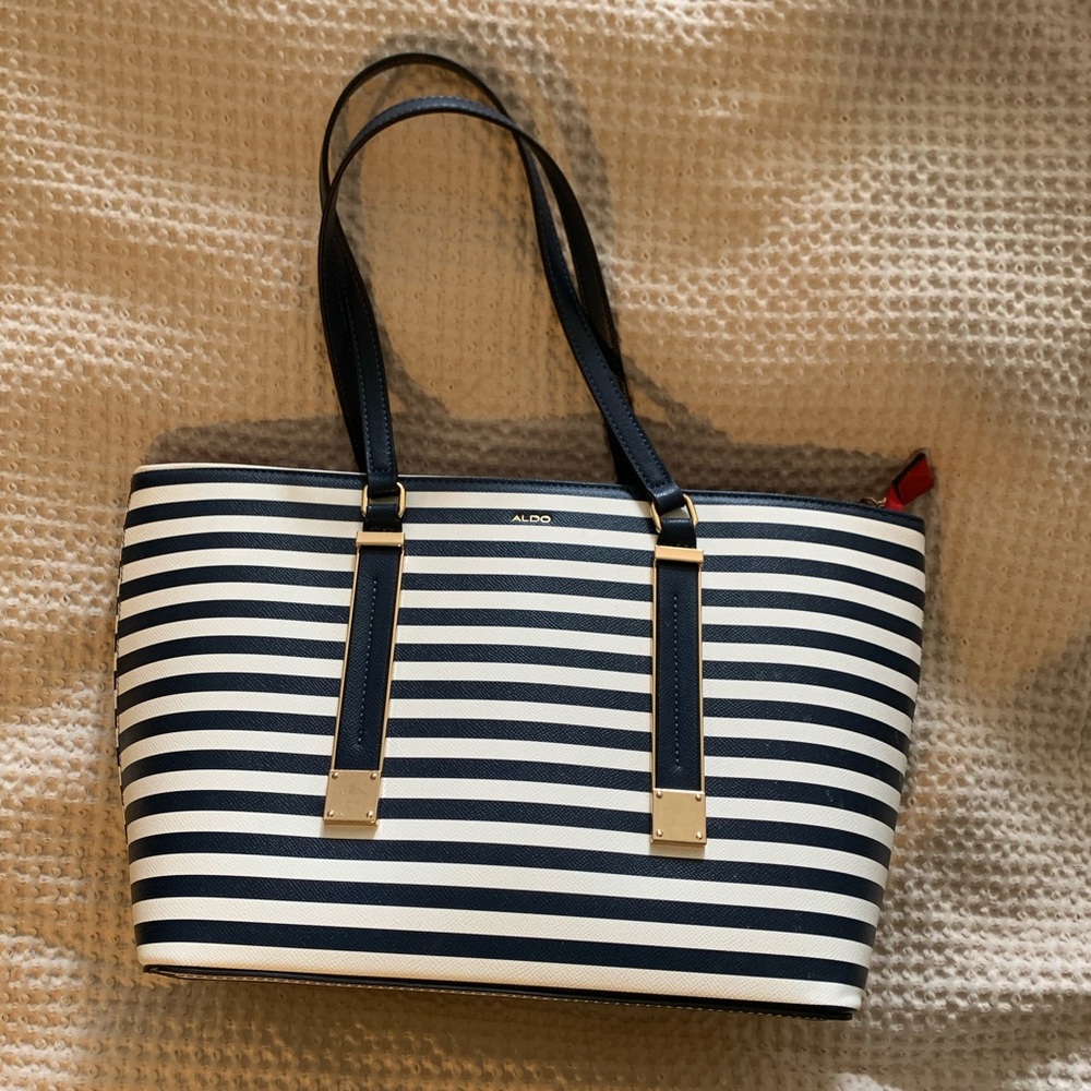 Aldo Navy and White Striped Tote Bag